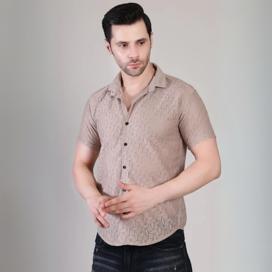 Men’s Casual Brown Half Sleeve Cotton Shirt | kottonthread | SHS‑150