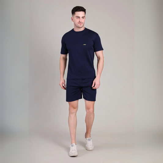Men’s Dark Blue Co-Ord Set Plain T-Shirt & Shorts | Comfortable Summer Outfit by kottonthread | NS-26