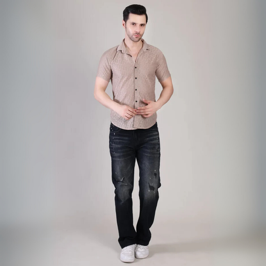 Men’s Casual Brown Half Sleeve Cotton Shirt | kottonthread | SHS‑150