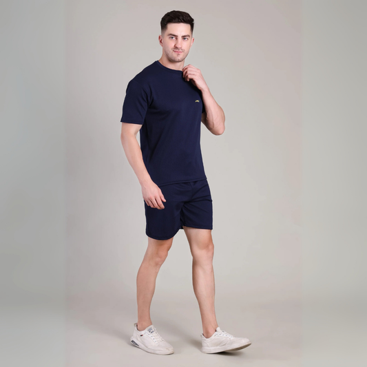 Men’s Dark Blue Co-Ord Set Plain T-Shirt & Shorts | Comfortable Summer Outfit by kottonthread | NS-26