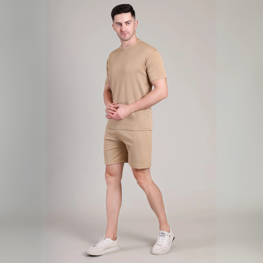 Men’s Beige Co-Ord Set Plain T-Shirt & Shorts | Comfortable Summer Outfit by kottonthread | NS-28