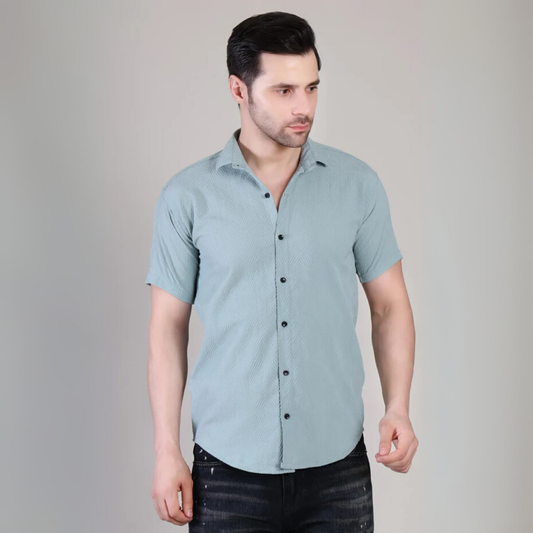 Men’s Casual Tiffani Blue Half Sleeve Cotton Shirt | kottonthread | SHS‑138