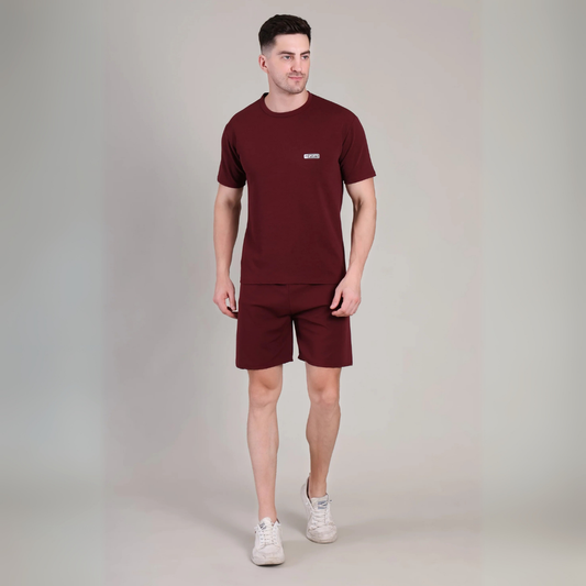 Men’s Maroon Co-Ord Set Plain T-Shirt & Shorts | Comfortable Summer Outfit by kottonthread | NS-31