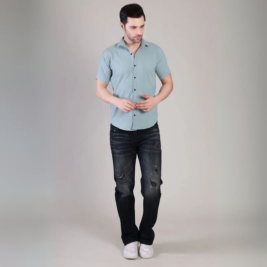 Men’s Casual Tiffani Blue Half Sleeve Cotton Shirt | kottonthread | SHS‑138