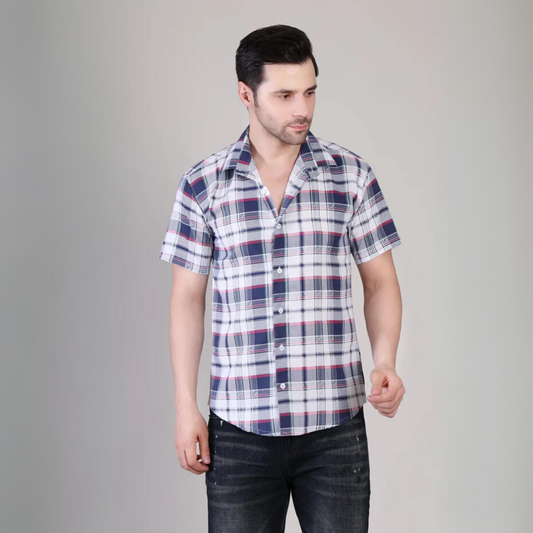 Men’s Casual Multicolor Checked Half Sleeve Cotton Shirt | kottonthread | UHSS‑159