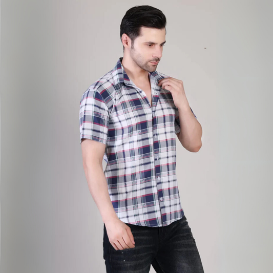 Men’s Casual Multicolor Checked Half Sleeve Cotton Shirt | kottonthread | UHSS‑159