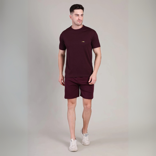 Men’s Dark Wine Co-Ord Set Plain T-Shirt & Shorts | Comfortable Summer Outfit by kottonthread | NS-29