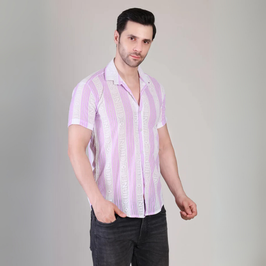 Men’s Casual Pink Striped Half Sleeve Cotton Shirt | kottonthread | SHS‑179