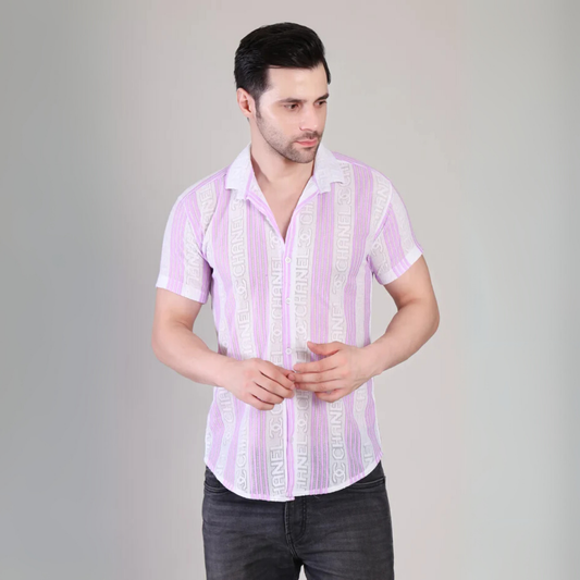 Men’s Casual Pink Striped Half Sleeve Cotton Shirt | kottonthread | SHS‑179