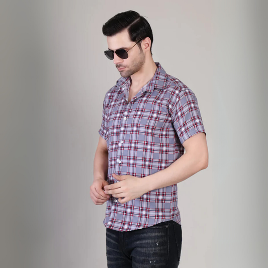 Men’s Casual Multicolor Checked Half Sleeve Cotton Shirt | kottonthread | UHSS-164