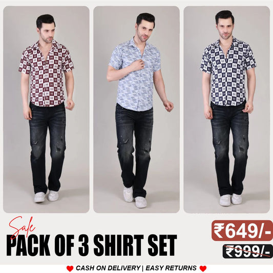 Men's Stylish Half Sleeve Shirt Combo – (Pack of 3), UHSS-180, UHSS-131, UHSS-132