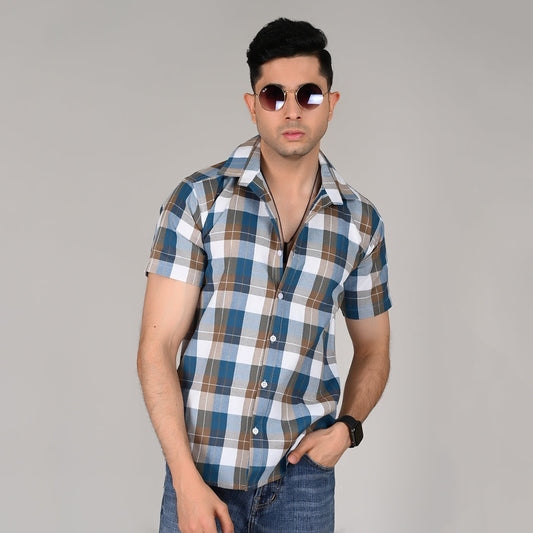 Men’s Casual Checked Half Sleeve Cotton Shirt | kottonthread | UHSS‑16
