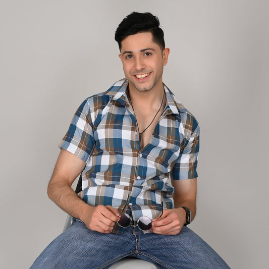 Men’s Casual Checked Half Sleeve Cotton Shirt | kottonthread | UHSS‑16