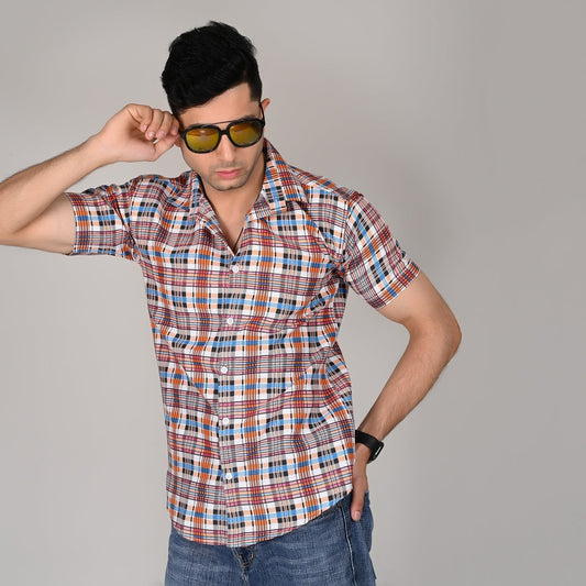 Men’s Casual Multi Checked Half Sleeve Cotton Shirt | kottonthread | UHSS‑12