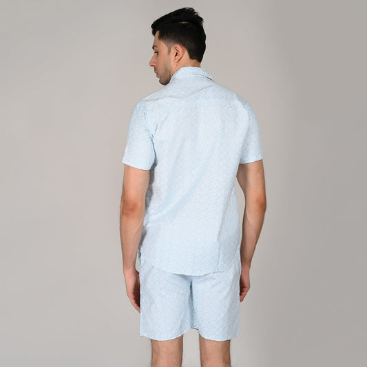 Men’s Stylish Shirt & Half Pant Co-ord Set | Blue Printed | Comfortable & Trendy Cotton Set with Modern Fit for Everyday Wear | CS‑41