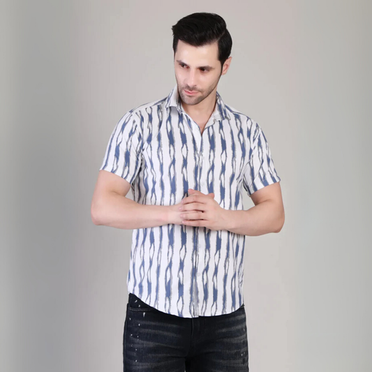 Men’s Casual Teal Green Striped Half Sleeve Cotton Shirt | kottonthread | UHSS‑166