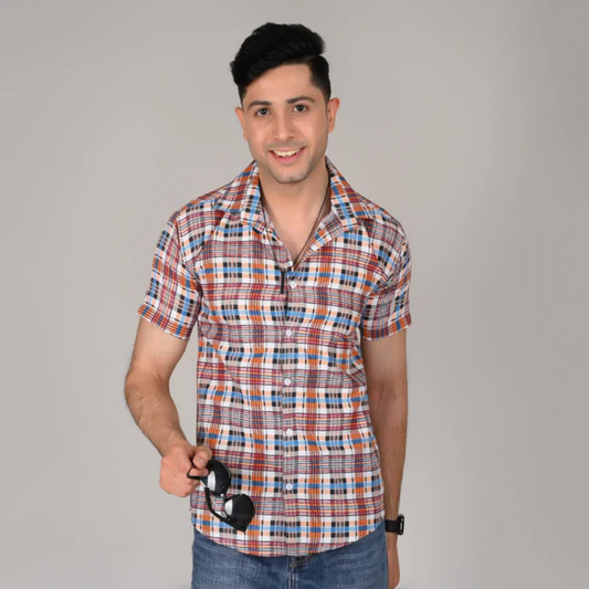 Men’s Casual Multi Checked  Half Sleeve Cotton Shirt | kottonthread | UHSS‑12