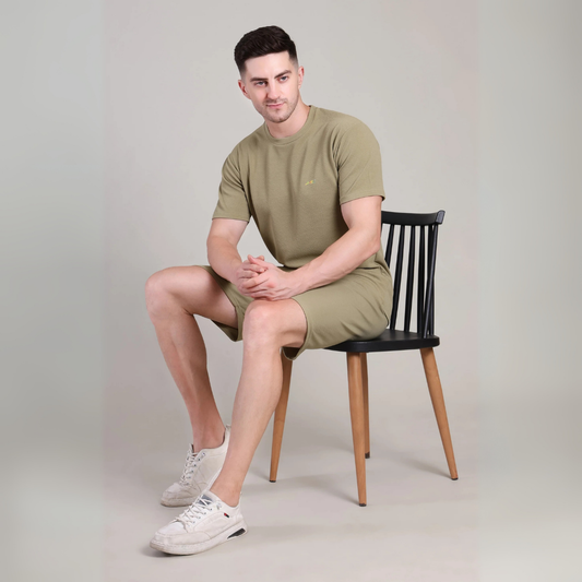 Men’s Olive Green Co-Ord Set Plain T-Shirt & Shorts | Comfortable Summer Outfit by kottonthread | NS-33
