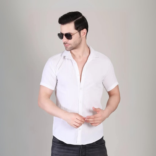 Men’s Casual White Half Sleeve Cotton Shirt | kottonthread |  SHS‑142