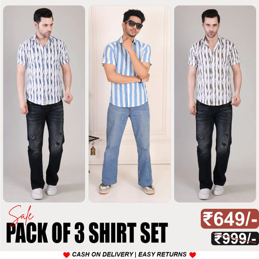 Men's Stylish Half Sleeve Shirt Combo – (Pack of 3), UHSS-166, UHSS-165, UHSS-03