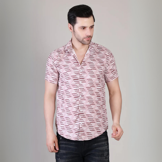 Men’s Casual Salmon Pink Half Sleeve Cotton Shirt | kottonthread | UHSS‑181