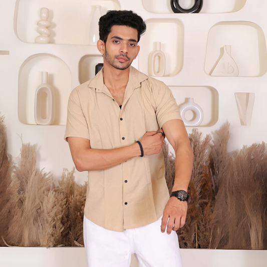 Men’s Casual Light Brown Half Sleeve Cotton Shirt | kottonthread | SHS‑136