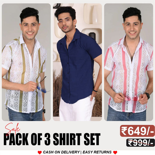 Men's Stylish Half Sleeve Shirt Combo – (Pack of 3), UHSS-02, UHSS-05, UHSS-137
