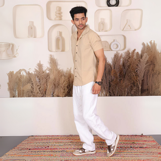 Men’s Casual Light Brown Half Sleeve Cotton Shirt | kottonthread | SHS‑136