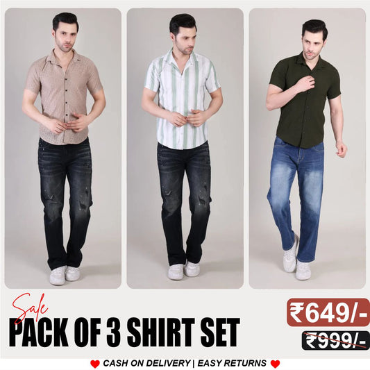 Men's Stylish Half Sleeve Shirt Combo – (Pack of 3), UHSS-150, UHSS-172, UHSS-139