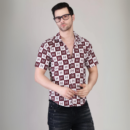 Everyday Men’s Casual Shirt | Stylish Maroon & White Printed Design | Soft, Comfortable & Durable Cotton for Work, Travel & Leisure | UHSS‑131