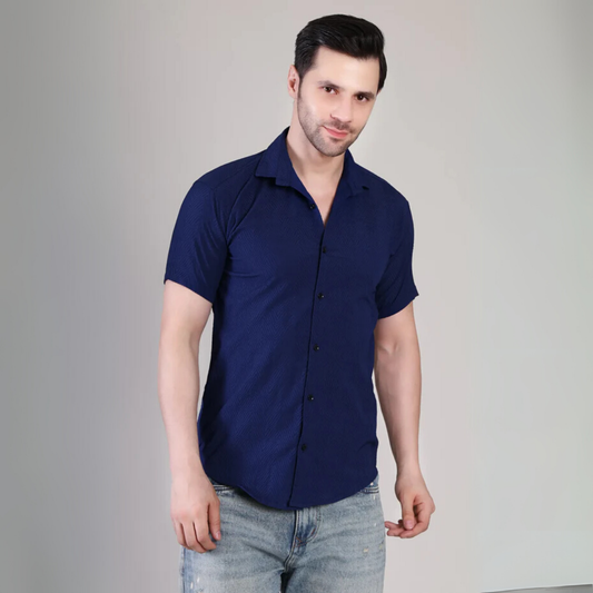 Men’s Casual Royal Blue Half Sleeve Cotton Shirt | kottonthread | SHS‑137