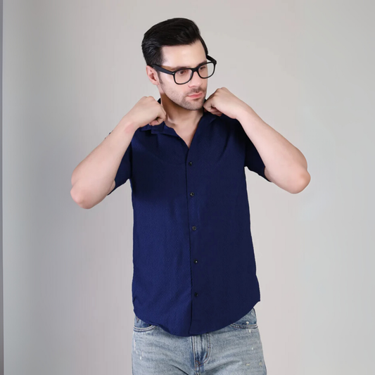 Men’s Casual Royal Blue Half Sleeve Cotton Shirt | kottonthread | SHS‑137