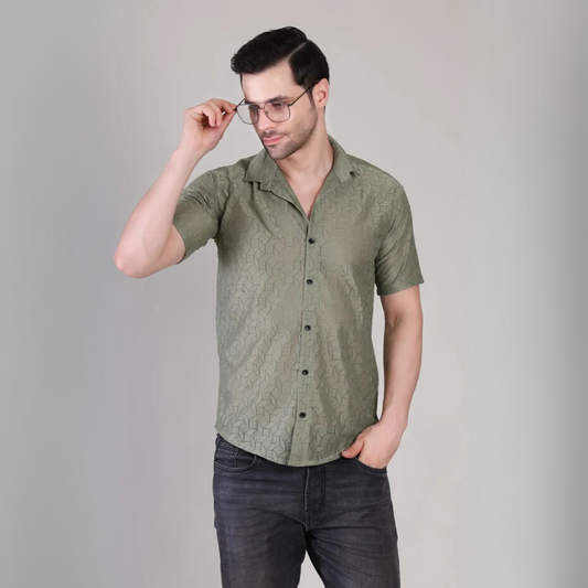 Men’s Casual Grey Pattern Half Sleeve Cotton Shirt | kottonthread |  SHS‑152