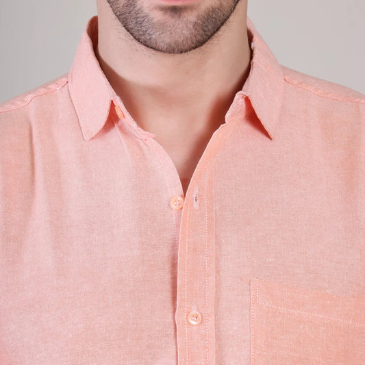 Affordable Men’s Casual Light Orange Plain Half Sleeve Cotton Shirt | kottonthread | BHS‑126